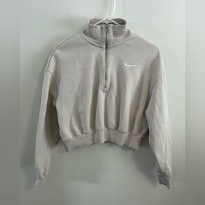 Nike Sweatshirt Women S Tan Beige Sweater Logo Cropped Gym Collared Swoosh *READ